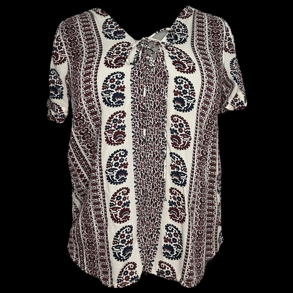 Lucky Brand Red, White, and Blue Patterned Blouse Size S